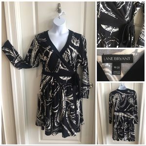 Lane Bryant Black and Ivory Faux Wrap Dress (Long Sleeve) Size 18/20